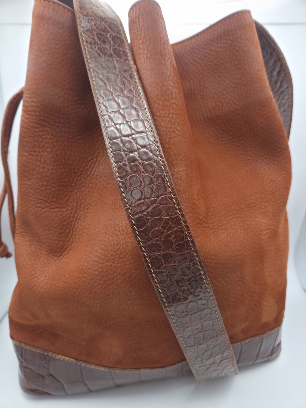 Furla Brown Leather Bucket Bag Shoulder Bag Drawstring Hobo Purse